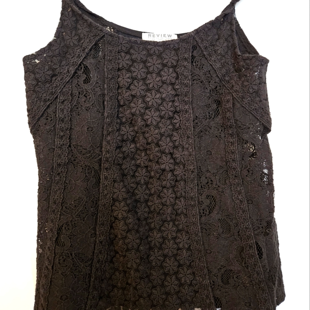 Black summer fitted top S embroidered